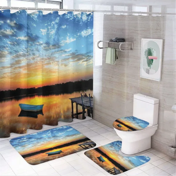 Little Boat on Pond on a shower curtain