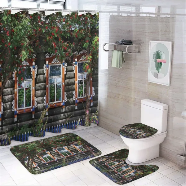 Ornate Wooden Shutters on a shower curtain