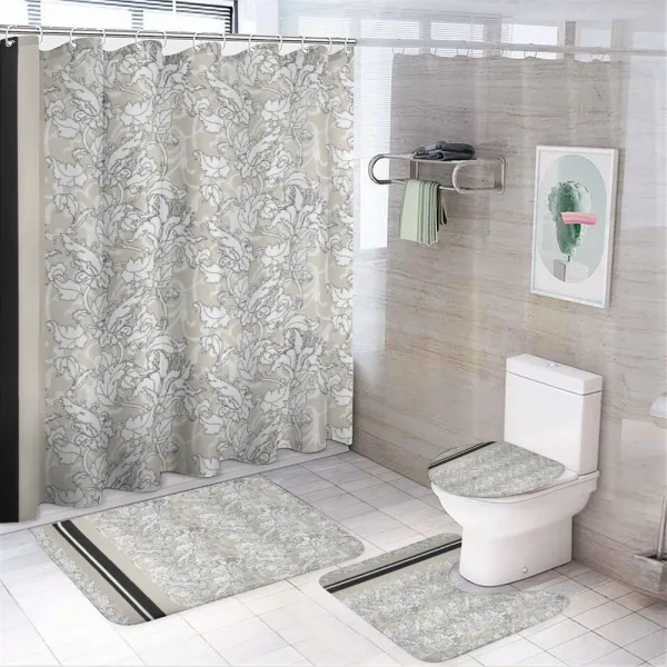 Outline Stylized Leafy Herbal Art on a shower curtain