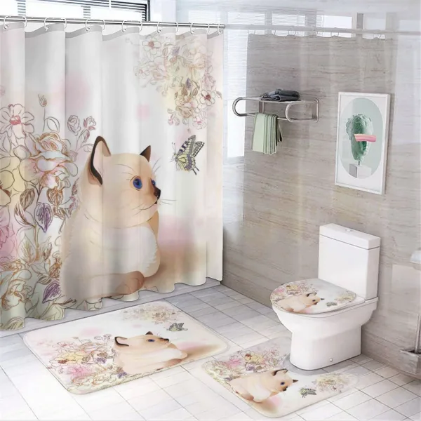 Pastel Kitty and Butterflies on a shower curtain