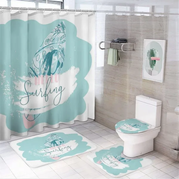 Surfboard with Flowers on a shower curtain