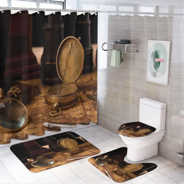 Vintage Geography Tools Map on a shower curtain