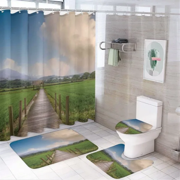 Wooden Rural Path on a shower curtain