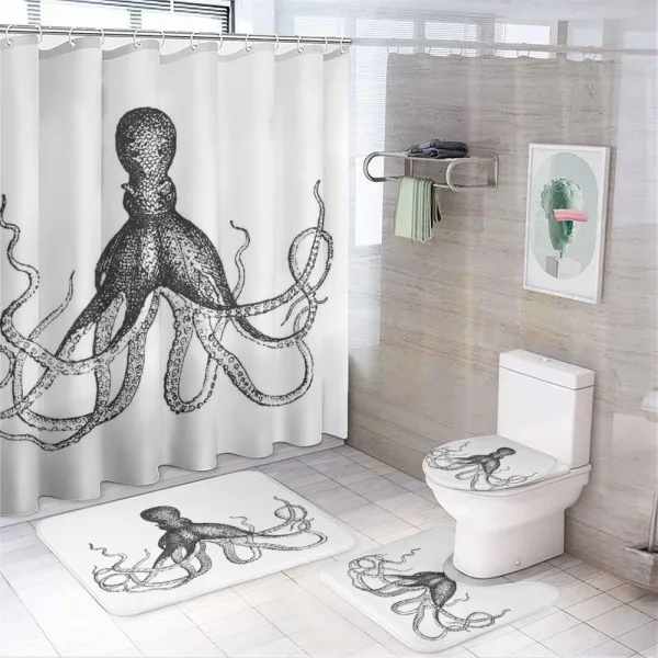 Aquatic Animal Sketch on a shower curtain