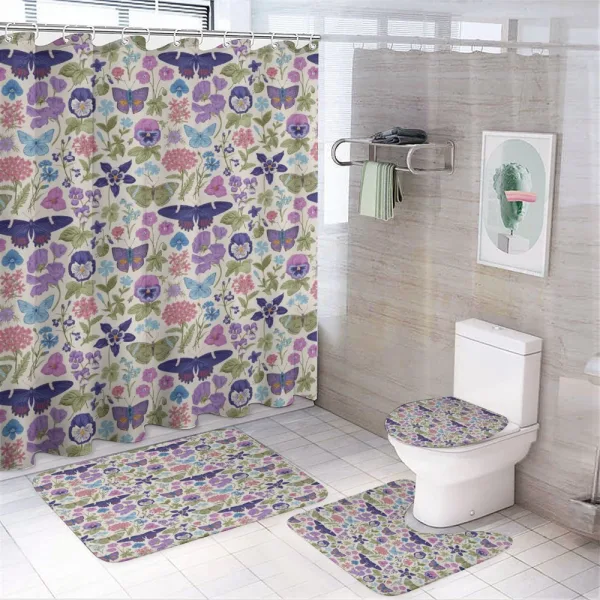 Butterfly Pansy Flower Leaf on a shower curtain