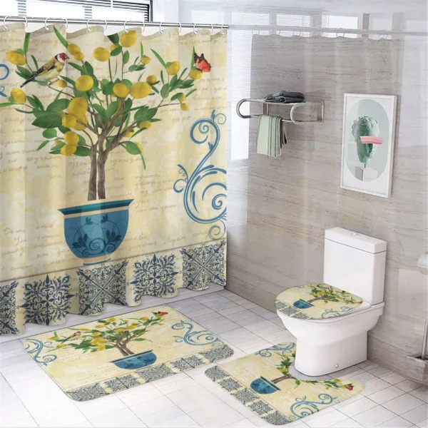 Retro Style Lemon Tree on a shower curtain