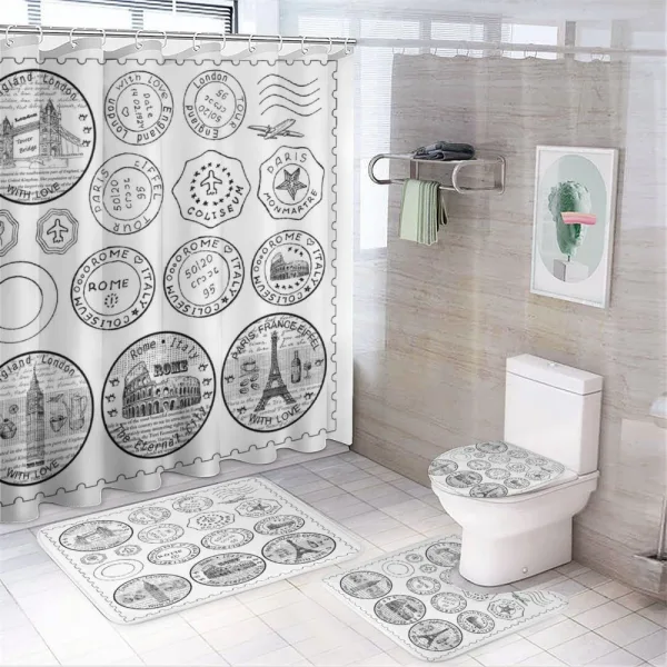 Stamps Famous Landmarks on a shower curtain