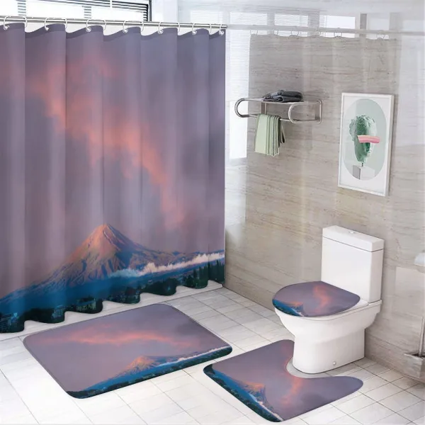 Sunrise Beams Volcanic Region on a shower curtain