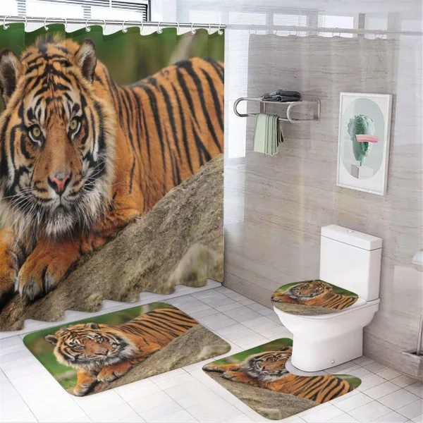 Tiger Crouching on Rock on a shower curtain