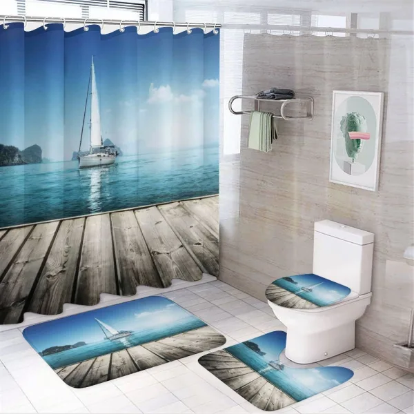 Yacht and Wooden Deck on a shower curtain