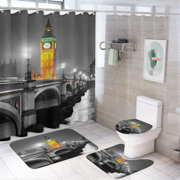 Big Ben Bridge Night on a shower curtain