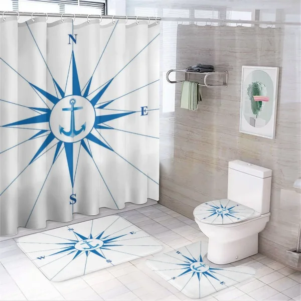 Blue Windrose Anchor on a shower curtain