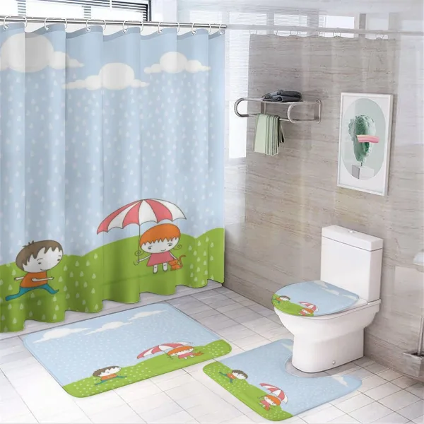 Boy and Girl in the Rain on a shower curtain