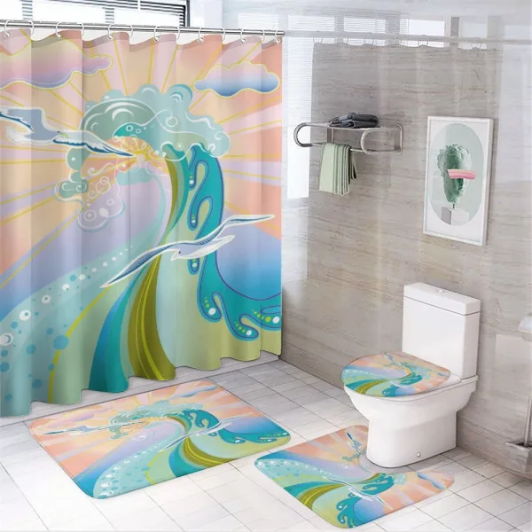 Cartoon Like Waves on a shower curtain