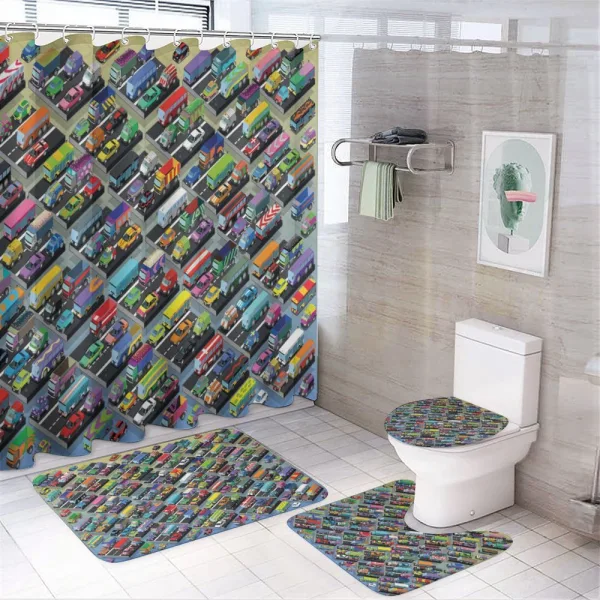 Detailed Vibrant Car Park on a shower curtain