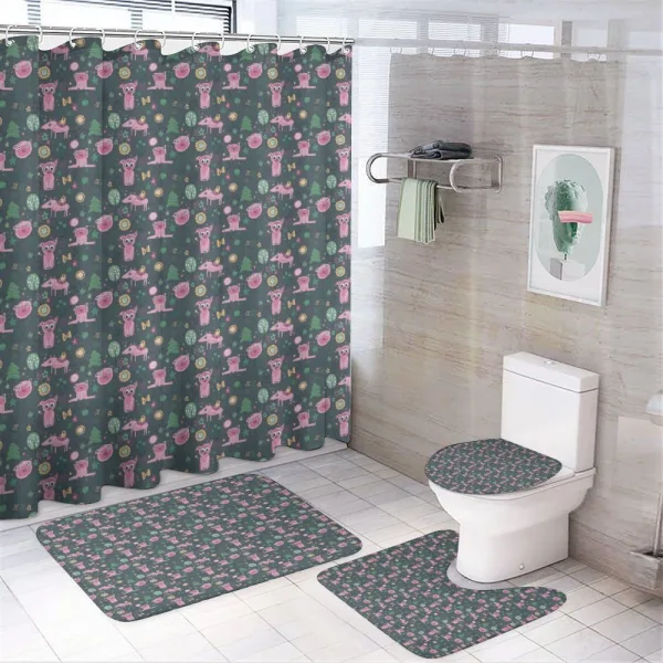 Piglets Flowers Birds Trees on a shower curtain