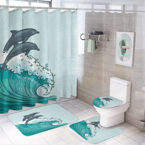 Sea Waves Sketch Art on a shower curtain