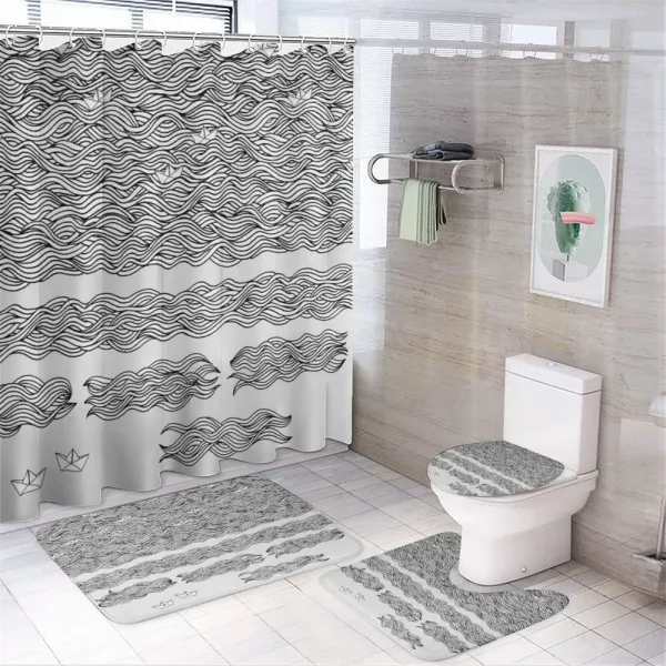 Sketchy Wavy Sea on a shower curtain