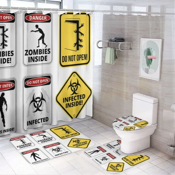 Warning Signs Evil on a shower curtain