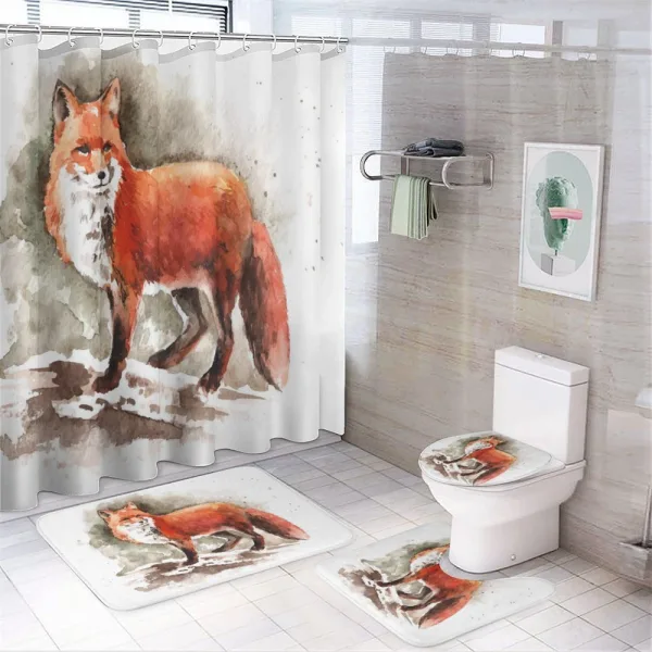 Watercolor Bushy Tail Tod on a shower curtain