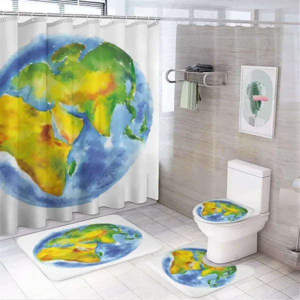 Globe of Earth Watercolors on a shower curtain