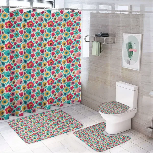 Graphical Flower Silhouettes on a shower curtain