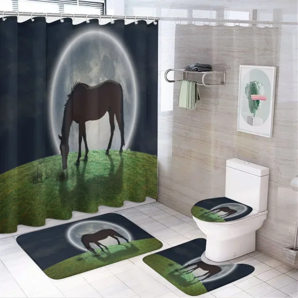 Horse on Hill Full Moon on a shower curtain