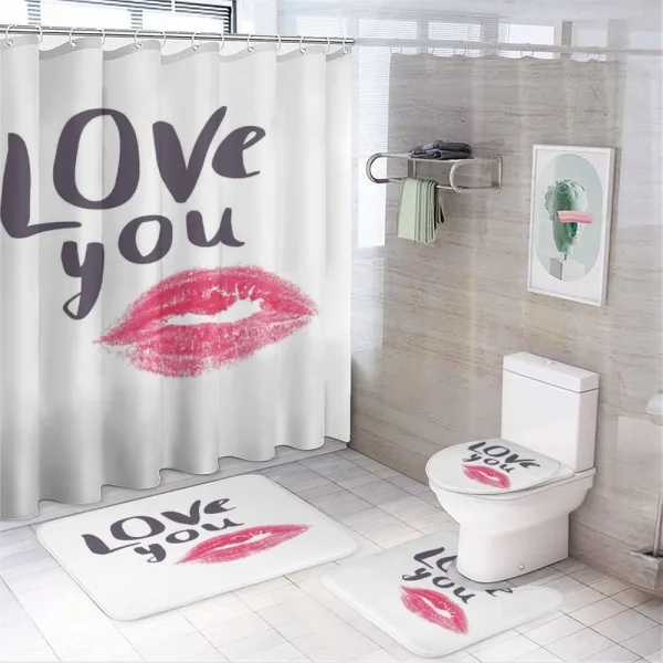 Love You and Lipstick Kiss on a shower curtain