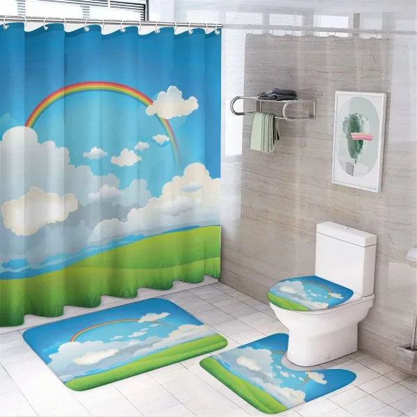 Rainbow and Lonely Tree Hills on a shower curtain