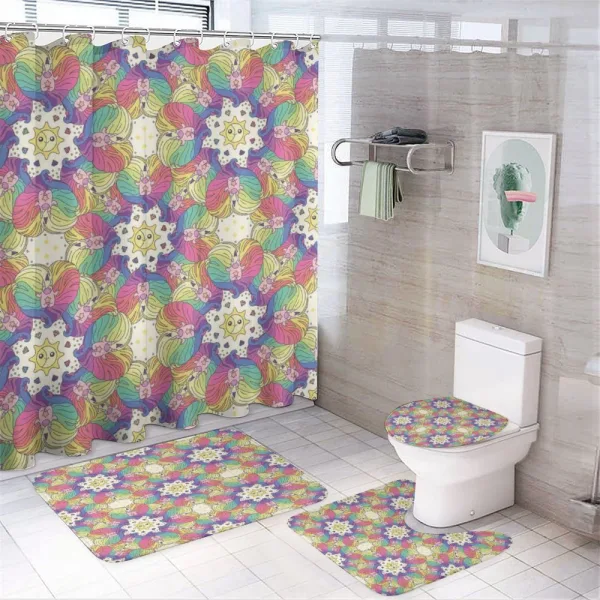 Rainbow Hearts Sun on a shower curtain