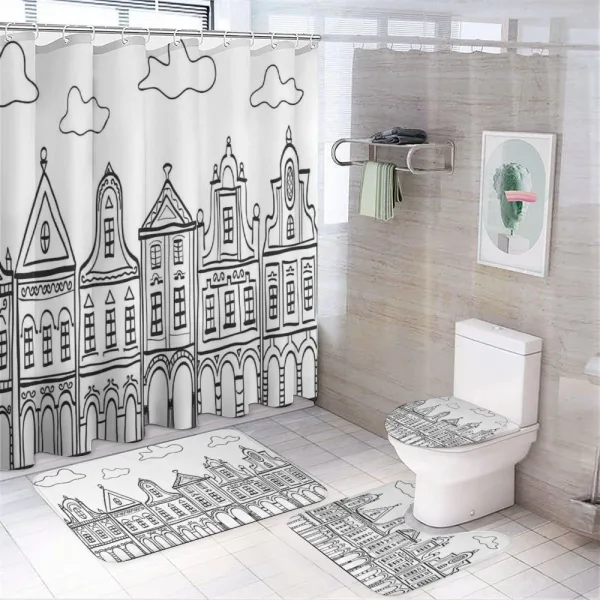 Village Houses Theme on a shower curtain