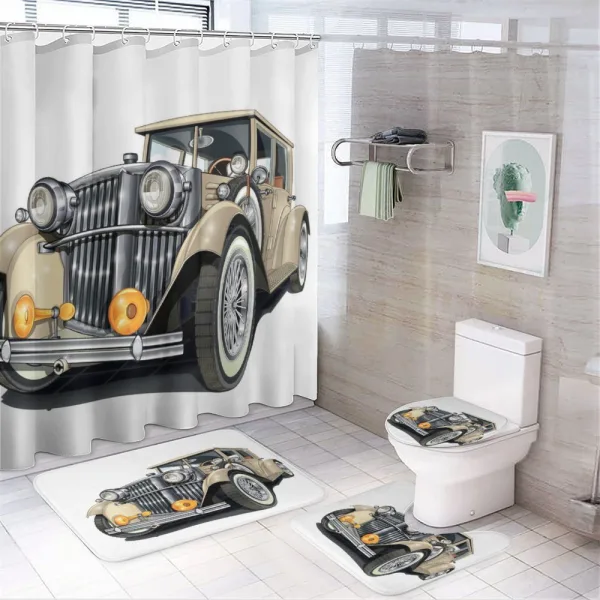 Vintage Vehicle Hand Drawn on a shower curtain