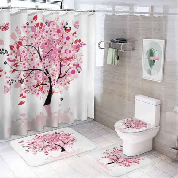 Abstract Tree and Flowers on a shower curtain