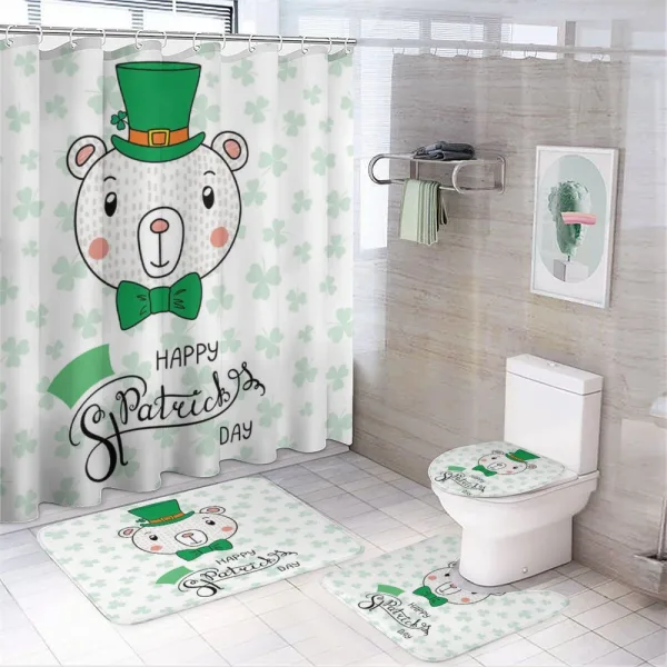 Bear with Leprechaun Hat Bow on a shower curtain
