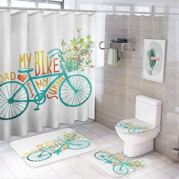 Blue Bike with Flowers on a shower curtain