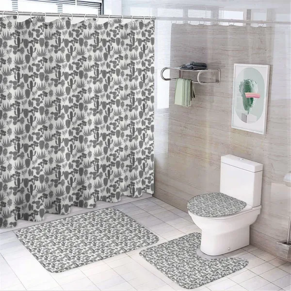 Cacti Plant Greyscale on a shower curtain
