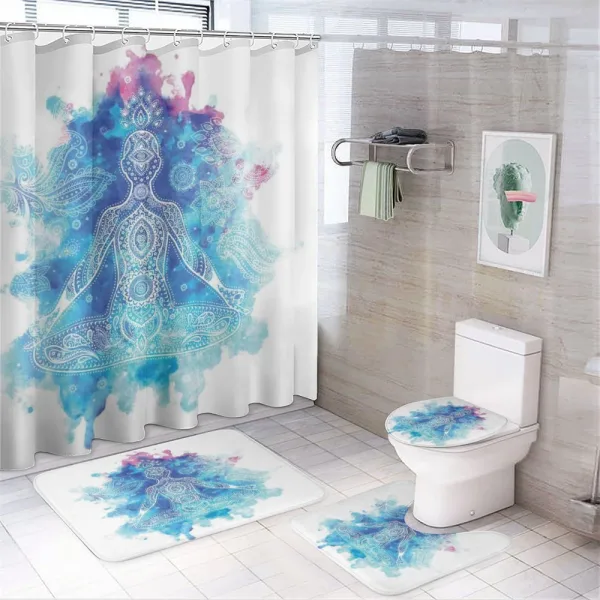 Damask Stencil Mandala on a shower curtain