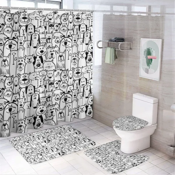 Dogs and Cat Composition on a shower curtain