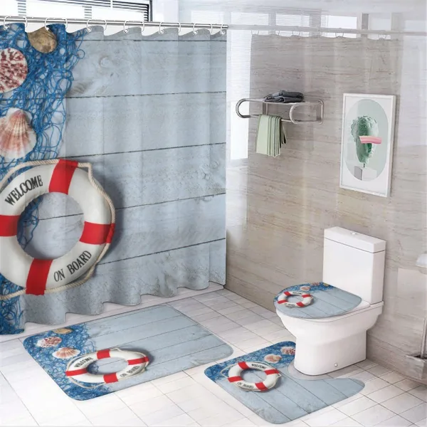 Fishing Net Wood Seashell on a shower curtain