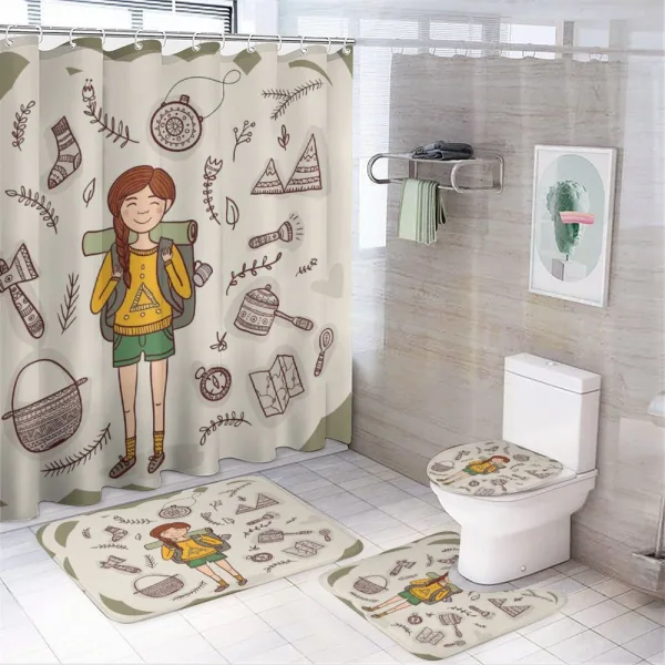 Hiker Girl Backpack on a shower curtain