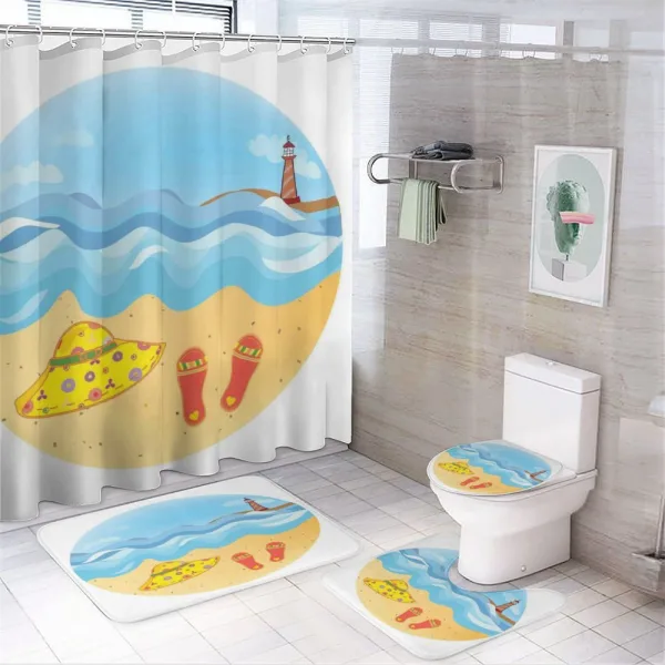 Minimal Doodle Ocean on a shower curtain