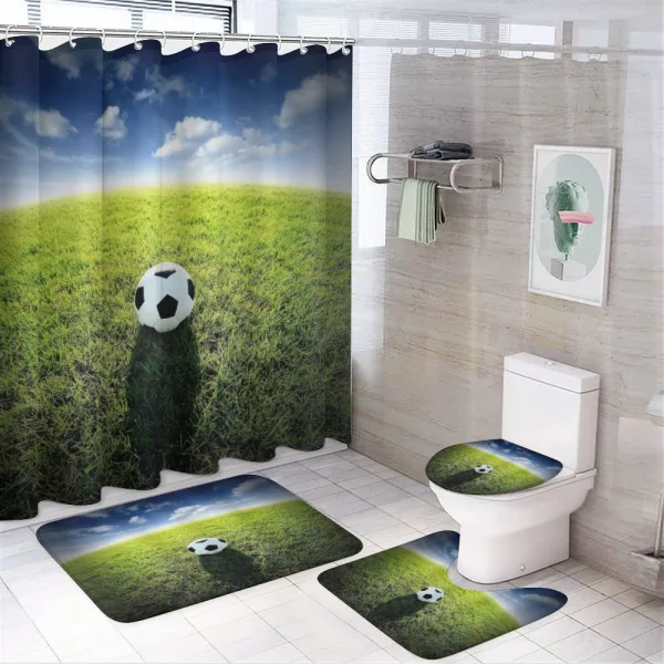 Soccer Ball on a Grassy Hill on a shower curtain