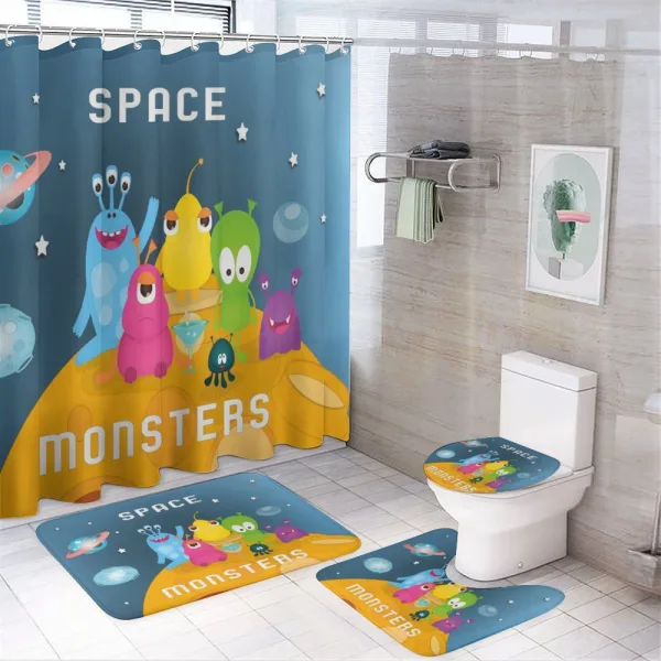 Space Monsters Calligraphy on a shower curtain