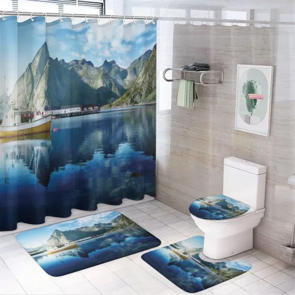 Sunset Lake by Harbor on a shower curtain