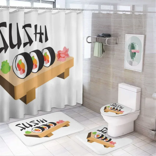 Sushi Wooden Folk Food Plate on a shower curtain