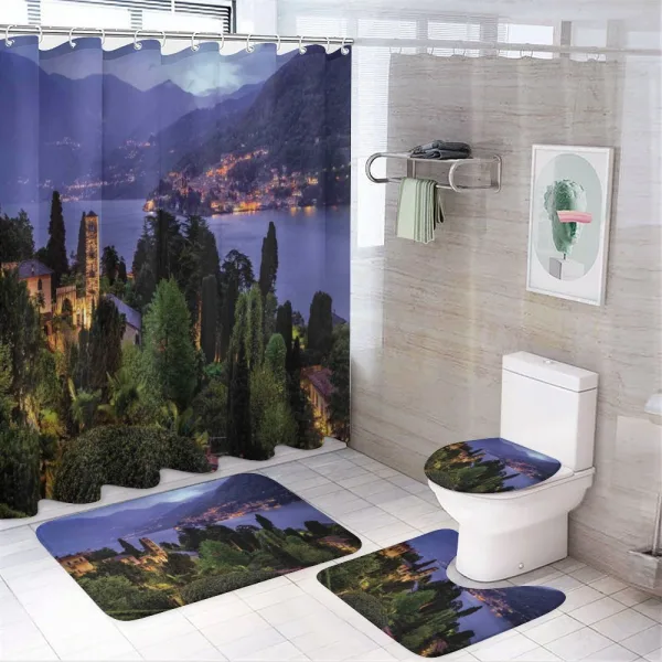 Village Aerial Scenery on a shower curtain