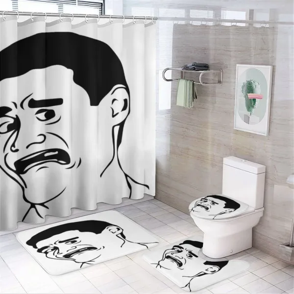WTF Facial Gesture Meme on a shower curtain