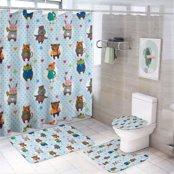 Animals Winter Clothing on a shower curtain