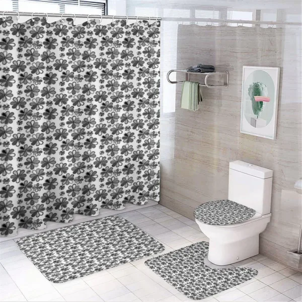 Greyscale Retro Petals on a shower curtain