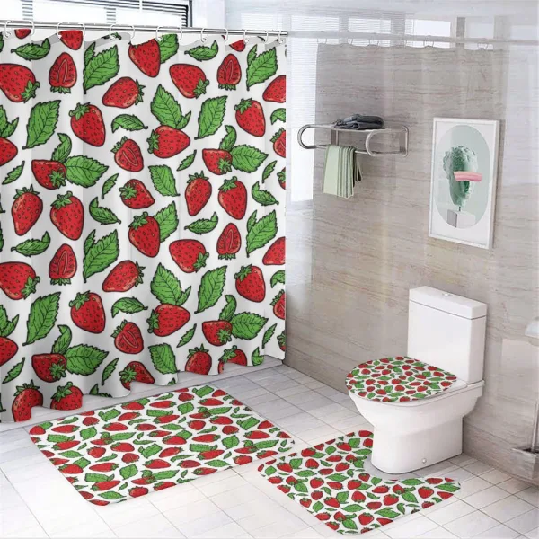 Juicy Strawberries Leaves on a shower curtain